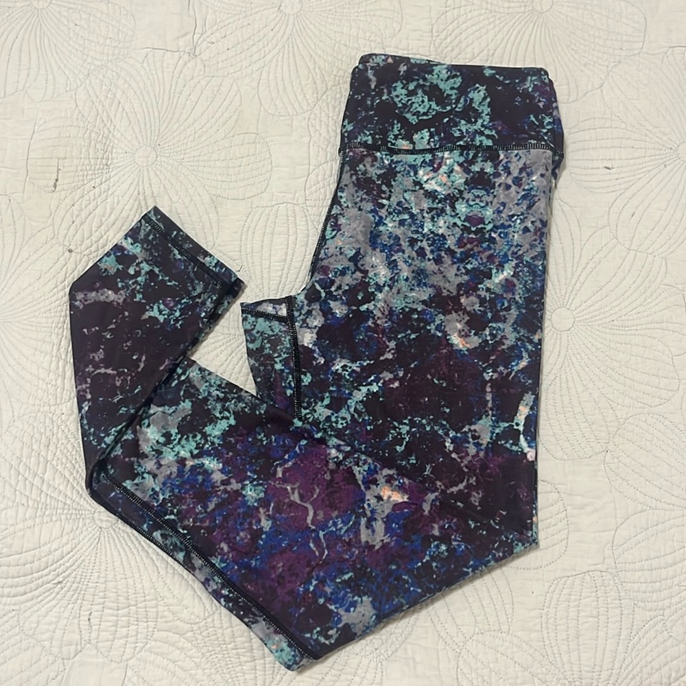 fabletics power hold high waisted blue patterned leggings